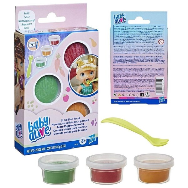 Baby Alive 3 Cans Solid Doll Food Refill Ages 3+ New Toy Colours Pretend Play