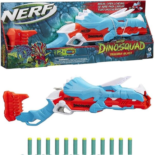 Nerf DinoSquad Tricera-Blast Dart Blaster Triceratops Dinosaur Design Toy Gun