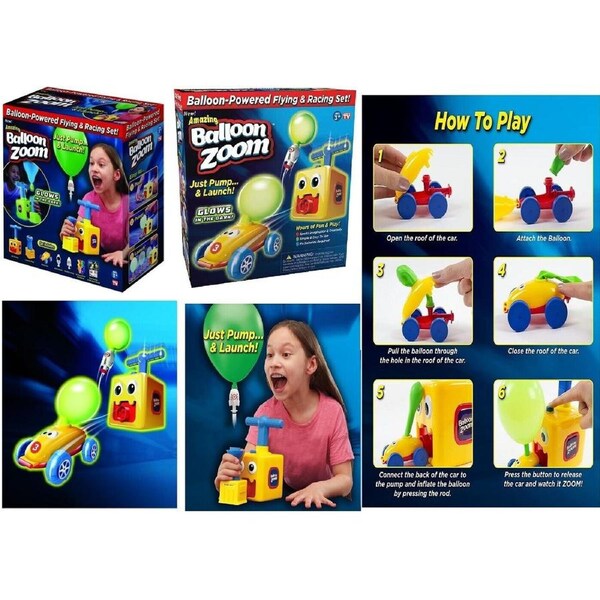 Amazing 2-in-1 As Seen On TV Amazing Balloon Zoom Car Flying Racing Set Race Fun