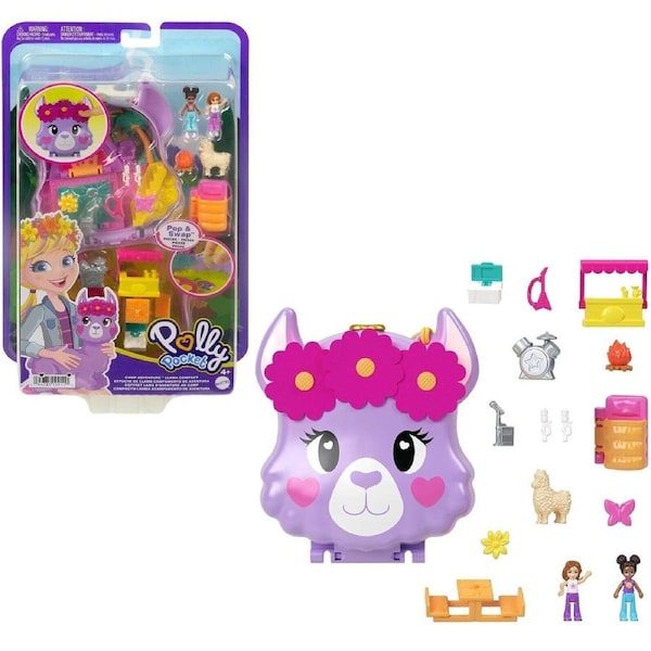 Polly Pocket World Llama Compact Pop and Swap Feature 5 Reveals & Related Accessories 4+ Toy
