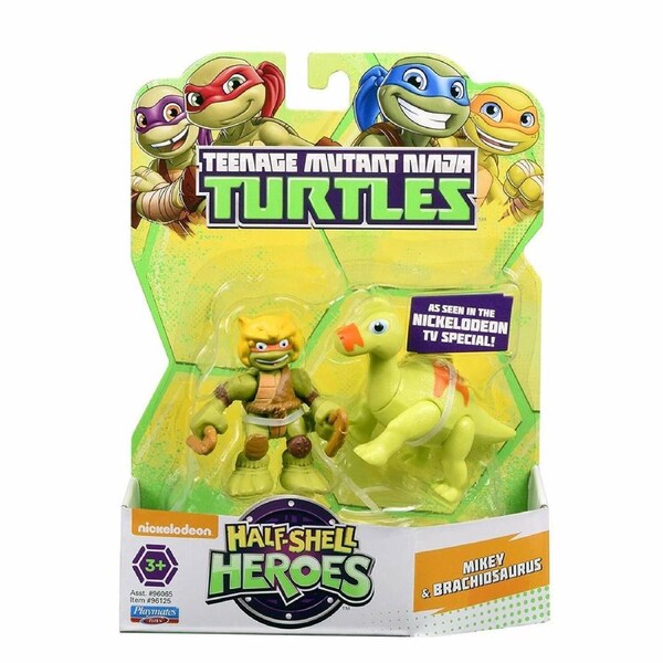 Teenage Mutant-Michelangelo & Brachiosaurus- Ninja Turtles Pre Cool Half Shell Heroes Dino Ages 3+ Toy Trex