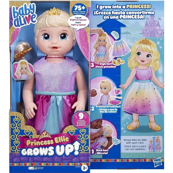 Baby Alive Princess Ellie Blonde Hair Grows Up Doll 18-Inch Growing Talking Baby Doll Play