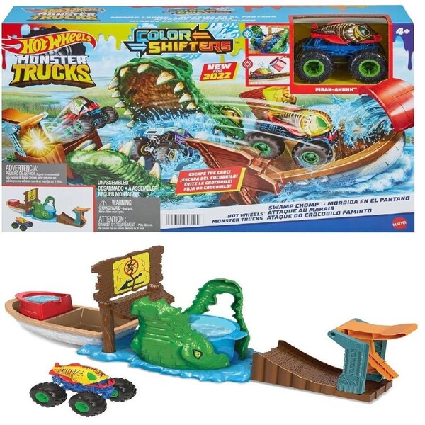 Hot Wheels Monster Trucks Swamp Chomp Playset Ages 4+ New Toy Race Car Track