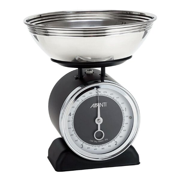 Avanti Vintage Mechanical Retro Kitchen Scale 5Kg Stainless Steel w/2L Bowl BLK
