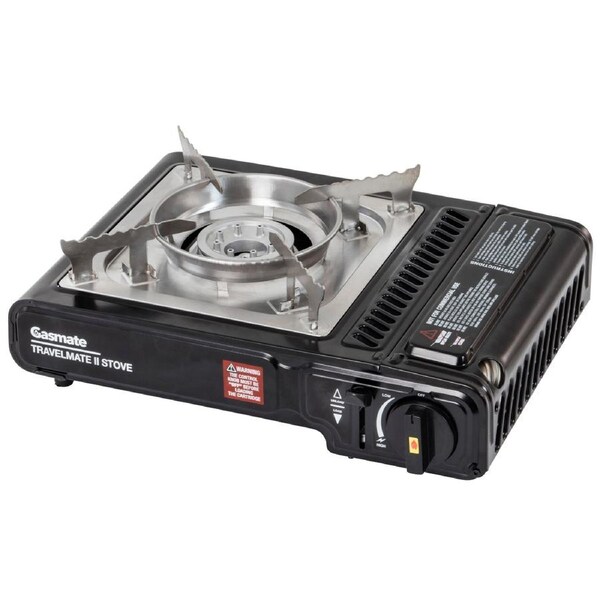 Gasmate Travelmate II Single Black Butane Stove with Stainless Steel Spill Tray