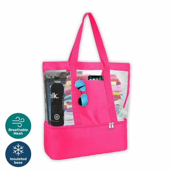 Summer Splash Beach Bag With Cooler Compartment Clear Mesh Pink 35 x 40cm