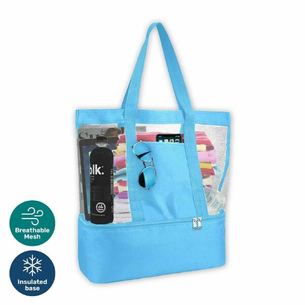 Summer Splash Beach Bag With Cooler Compartment Clear Mesh Blue 35 x 40cm