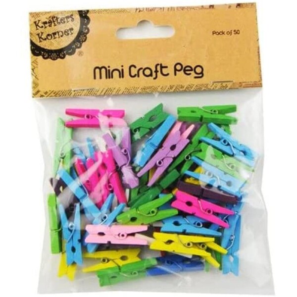 2 x Krafters Korner Coloured Mini Craft Pegs 100Pce rainbow colorful decora sturdy heavy duty wooden clothespins for holding paper Diy decorative photo wall kids arts crafts wedding cocktails
