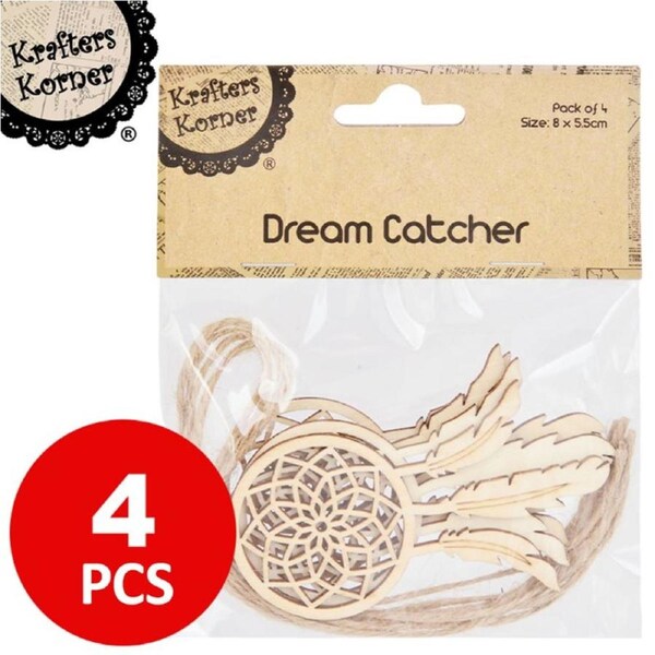 [4Pce] Krafters Korner Mini Dream Catcher With String - Natural Wood Color