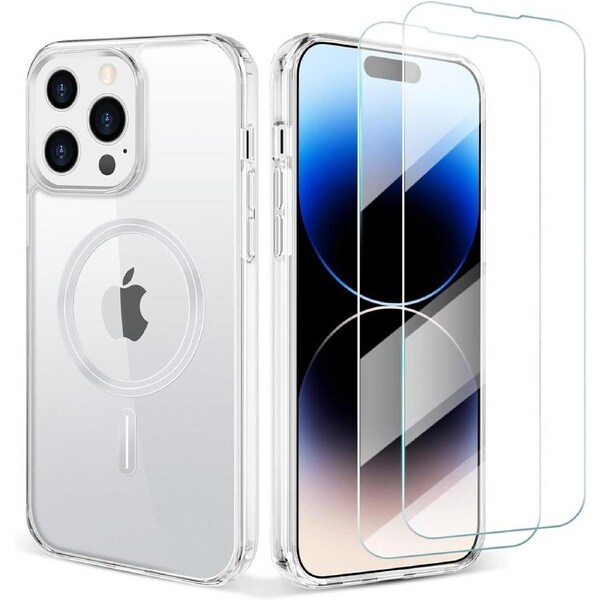 [3 in 1] For iPhone 13 Pro Magsafe Shockproof Magnetic Case + 2 Front 9H Tempered Glass Screen Protector-iPhone 13 Pro