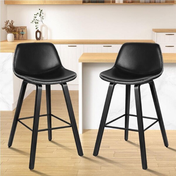 2x ALFORDSON Bar Stools Faux Leather All Black