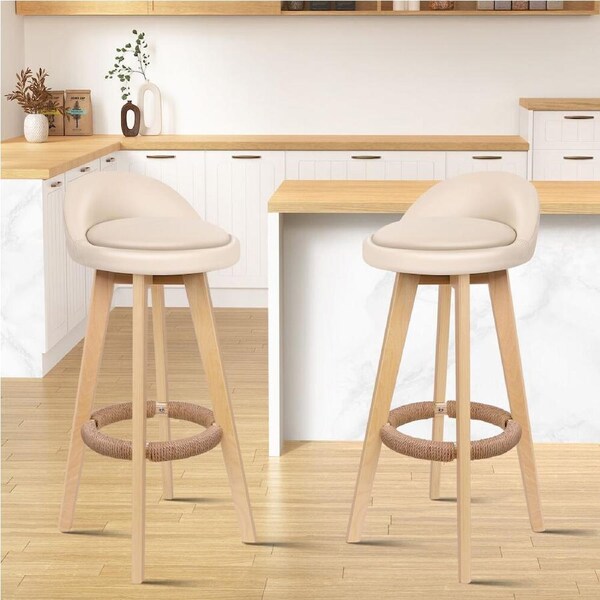 2x ALFORDSON Bar Stools 83cm Swivel Beige