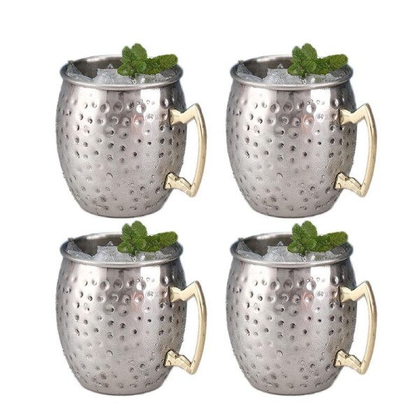 Catzon 500ml Stainless Steel Moscow Mule Mugs Set of 4 Hammered Cups-Silver