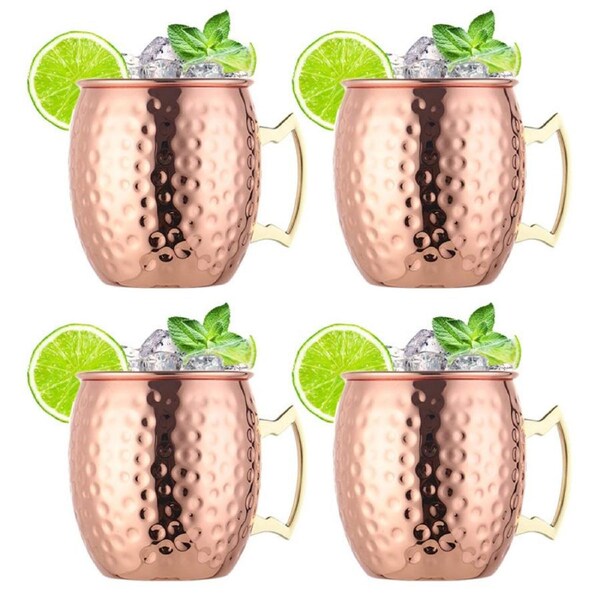 Catzon 500ml Stainless Steel Moscow Mule Mugs Set of 4 Hammered Cups-RoseGold