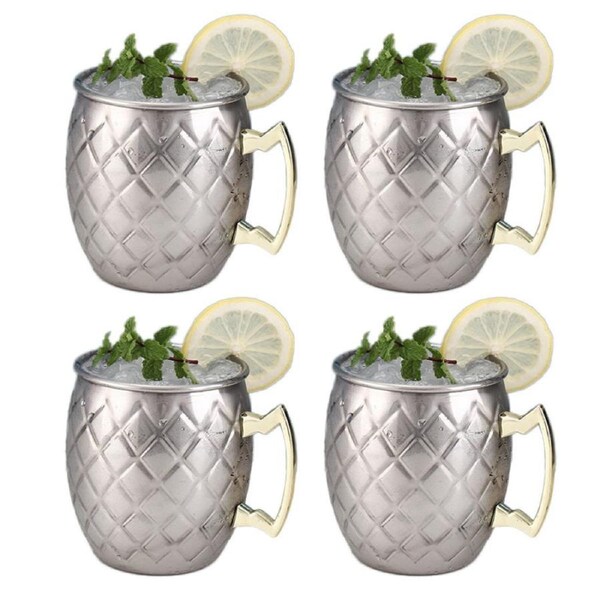 Catzon 500ml Stainless Steel Moscow Mule Mugs Set of 4 Reticulate Cups-Silver