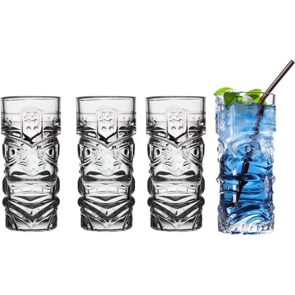 Catzon 4Pack 14oz Tiki Cocktail Glasses Bar Hawaiian Style Glass
