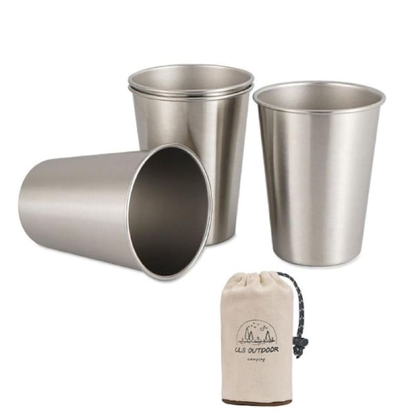 Catzon 4 Packs 304 Stainless Steel Pint Cups Stackable Drinking Glasses for Camping