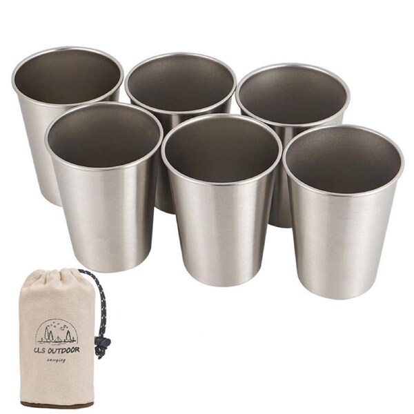 Catzon 6 Packs 304 Stainless Steel Pint Cups Stackable Drinking Glasses for Camping
