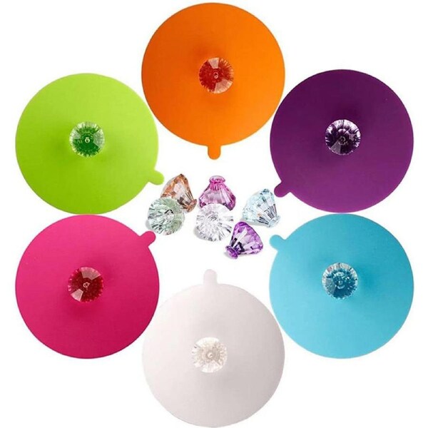 Catzon 6 Pack Mug Cover Food Grade Silicone Creative Diamond Dustproof Sealed Cup Lids