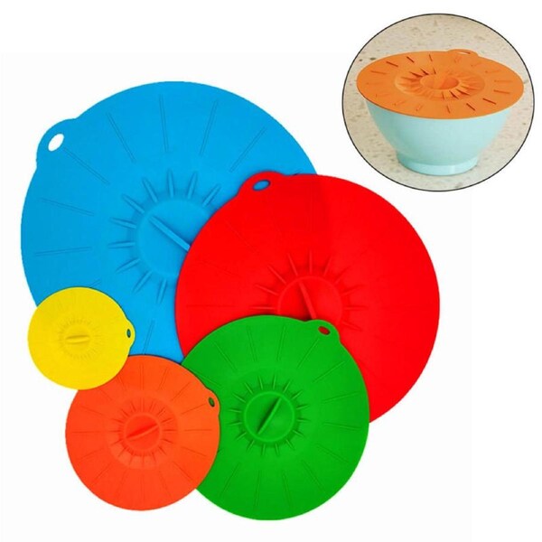 Catzon Set of 5 Silicone Stretch Lids Keep Fresh Cover for Food Reusable Heat Resistant