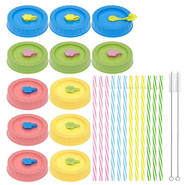 Catzon Pack of 12 MixColor Mason Jar Lids Set Reuseable with Straw Airtight Lids
