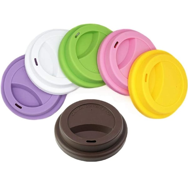 Catzon 6 Pack Cup Lids Food Grade Silicone Cup Spill-Proof Reusable Coffee Mug Covers-Set1