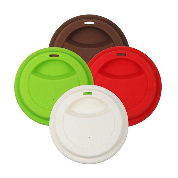 Catzon 4 Pack Cup Lids Food Grade Silicone Cup Spill-Proof Reusable Coffee Mug Covers-Set3