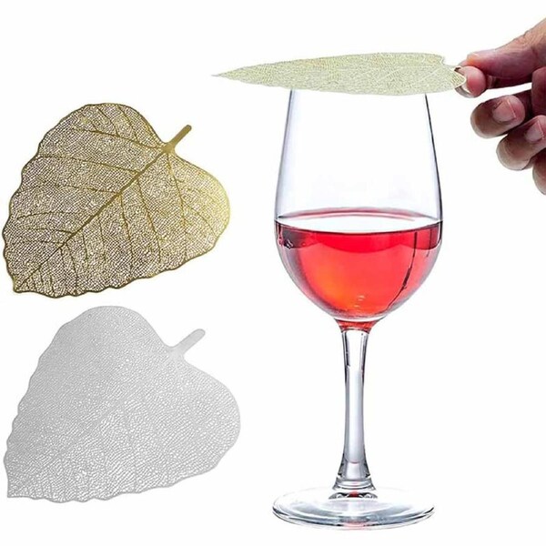 Catzon 2 Pack Wine Glass Cover 304 Stainless Steel Creative Leaves Shape Cup Lid-Set1