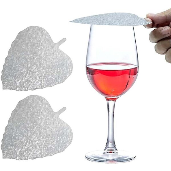 Catzon 2 Pack Wine Glass Cover 304 Stainless Steel Creative Leaves Shape Cup Lid-Set3