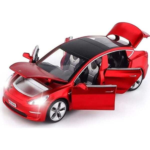Catzon 1/32 Pull Back Toy Car with Sound Light for Kids 3+ Birthday Gifts-Red