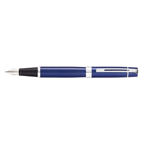 Sheaffer 300 Trim Fountain Pen Office Stationery Med Nib Lacquer/Chrome Blue