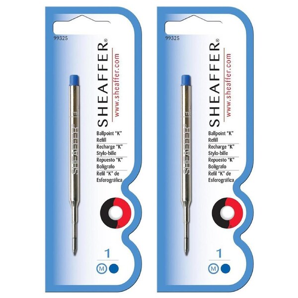 2x Sheaffer Roller Ball Pen Ink Refill Ballpen Cartridge Single Slim Medium Blue