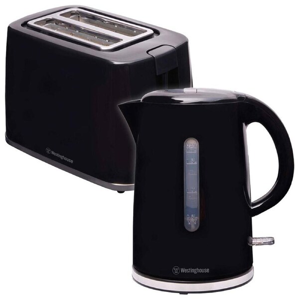 Westinghouse Electric Tea/Coffee Water Kettle 1.7L & 2 Slice Toaster Black Set