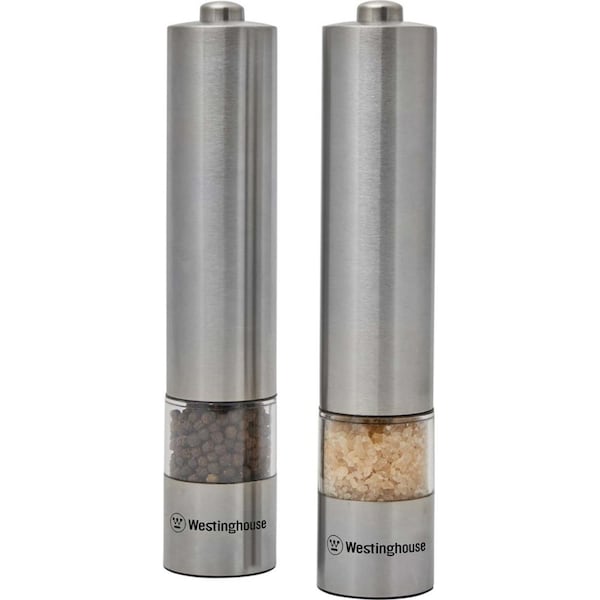 Westinghouse Automatic Flat Salt & Pepper Mill Set Stainless Steel Electric