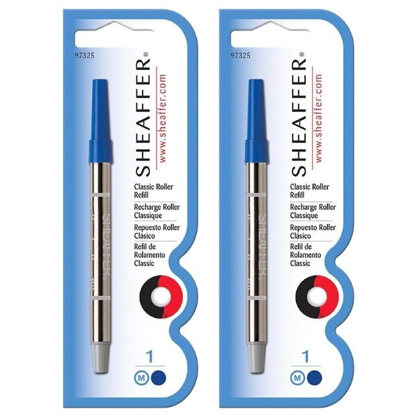 2x Sheaffer Roller Ball Pen Ink Refill Ballpen Cartridge Classic Single Med Blue