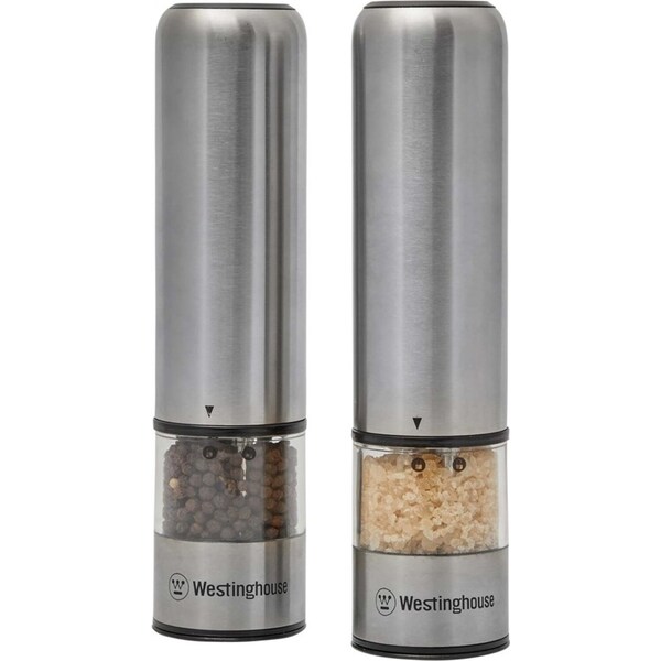 Westinghouse Automatic Round Stainless Steel Electric Salt & Pepper Mill Set