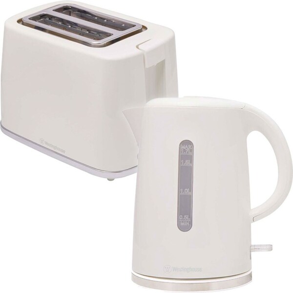 Westinghouse Electric Tea/Coffee Water Kettle 1.7L & 2 Slice Toaster White Set