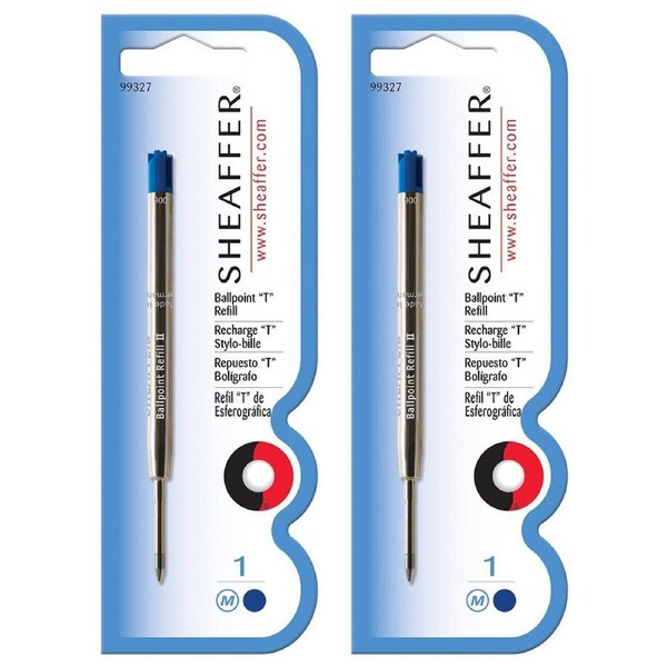 2x Sheaffer Ball Point Pen T Refill Cartridge Office/School Med Blue Ink Single