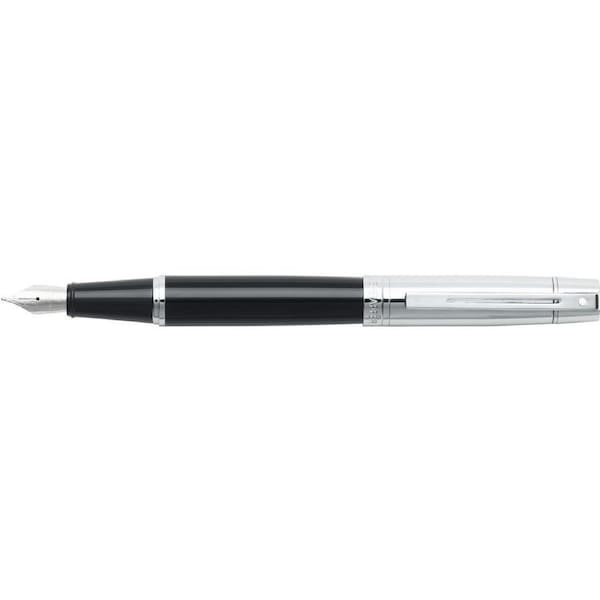 Sheaffer 300 Gloss Fountain Pen Stationery Medium Nib Black/Chrome Trim Cap