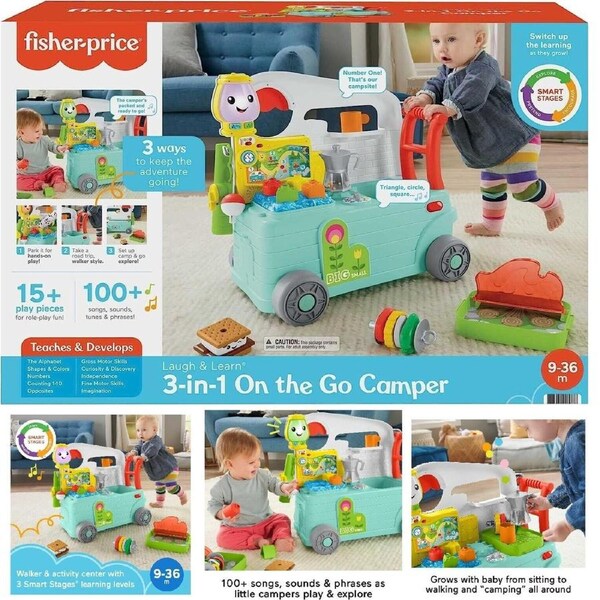 Fisher-Price Laugh & Learn 3-in-1 Camper Push Along Baby Walker Activity Center