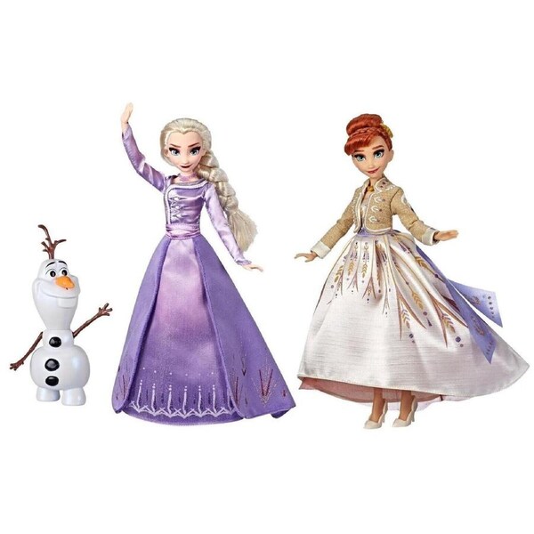 Disney Frozen Elsa, Anna, and Olaf Fashion Doll Set with Dresses and Shoes Toy
