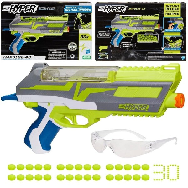 Nerf Hyper Impulse-40 Blaster 30 Nerf Hyper Rounds Spring-Open Instant Reload