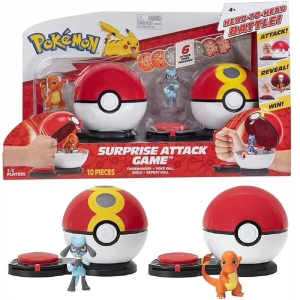 Pokemon Surprise Attack Game Charmander and Riolu 6 Attack Disks Poke Ball Play