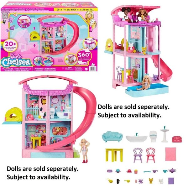 Barbie Dollhouse Chelsea Playhouse with Transforming Areas 20+ Pieces Pool Play