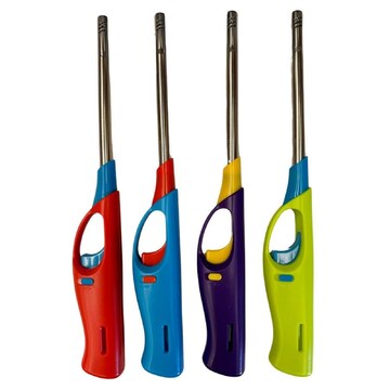 1x Long Gas Lighter for BBQ Kitchen Cigarette w/ Safety Lock - Assorted  Colours