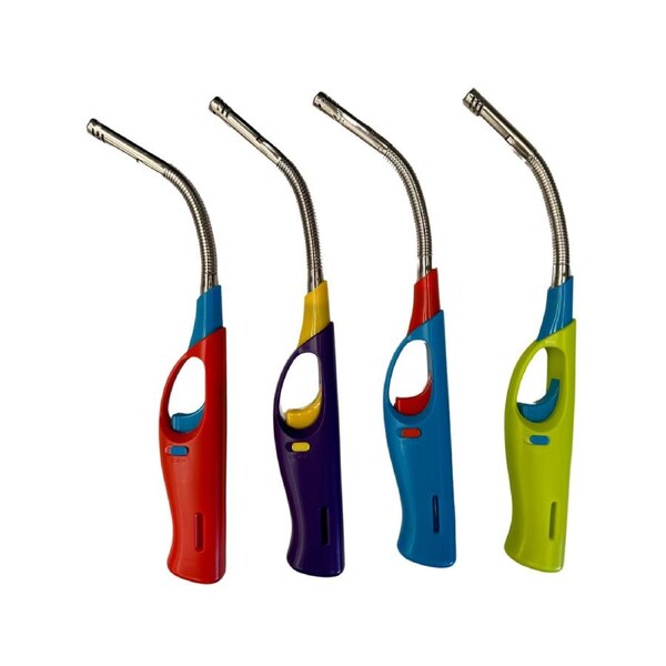 4x Clear Flexible Gas Lighter for BBQ Kitchen Cigarette w/ Safety Lock - Assorted Colours