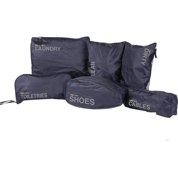 5pcs Travel Bag Set Laundry Toiletries Shoes Cables Storage Zipped Organizer in Black