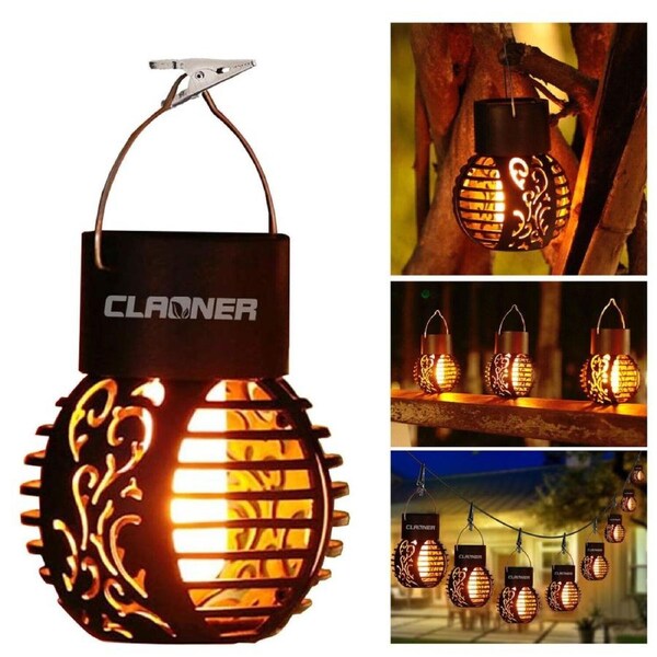 Flickering Flame Effect Solar LED Lantern Light Waterproof Garden Hanging Lamp 1 piece