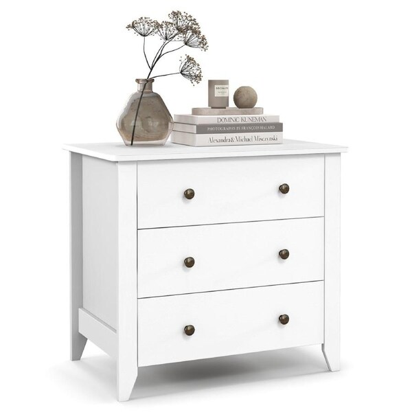 Giantex 3-Drawer Chest w/Double Handles Bedside Table Storage Dresser Cabinet Bedroom Living Room Home White