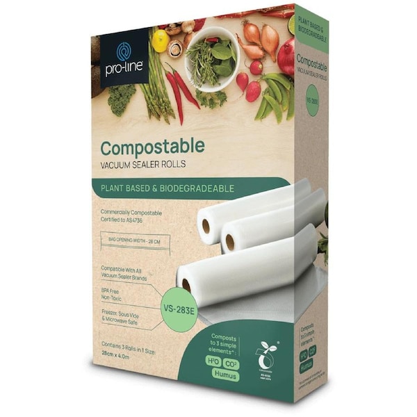Pro-Line Compostable 3 x 28cm x 4.0m Vacuum Sealer Rolls - Plant Based